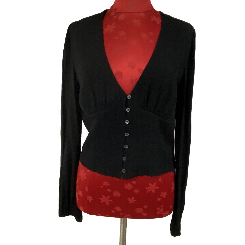 Wilfred Black Cropped Blouse Crepe Button Front Top Size M Goth Dramatic Dressy